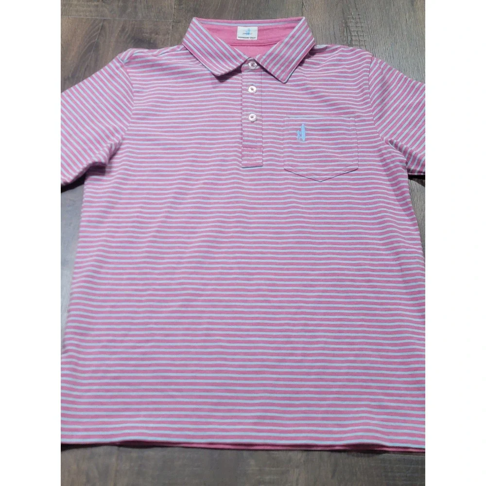 Johnnie-O Boys Hangin Out Striped Polo Shirt Lot of 2 Pink Blue Size 10 JBP02620